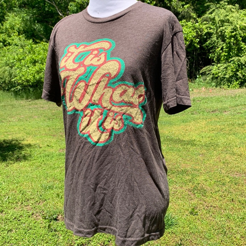 It Is What It Is Soft Comfy Brown-Grey Graphic Tee Small Texas True Threads